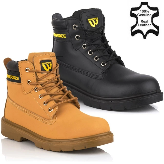 MENS LEATHER ANKLE Safety Boots Lace Up Steel Toe Cap Work Boots Hiker