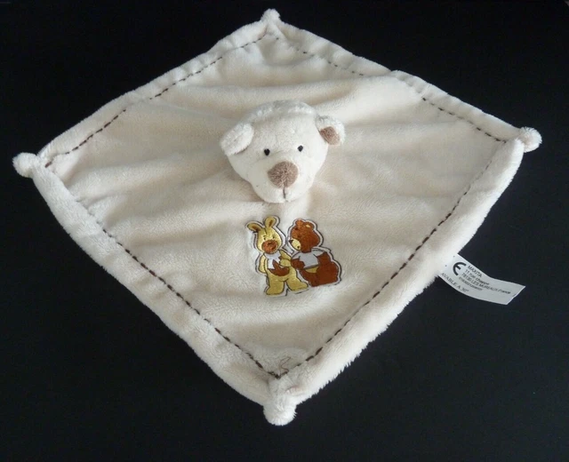 27. DOUDOU PLAT CARRE MAXITA OURS écru blanc marron lapin jaune  - ETAT NEUF *