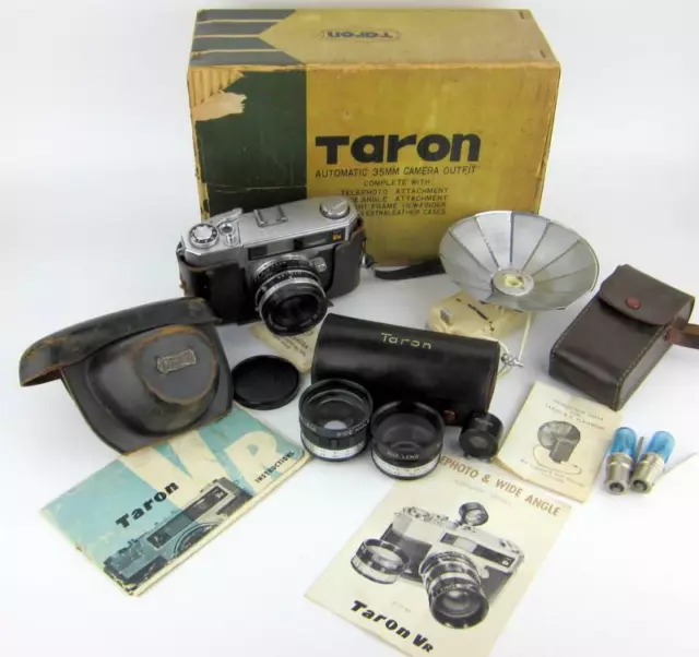 Vintage Taron VR Automatic 35mm Camera Outfit Telephoto Wide-Angle Lens Flashgun