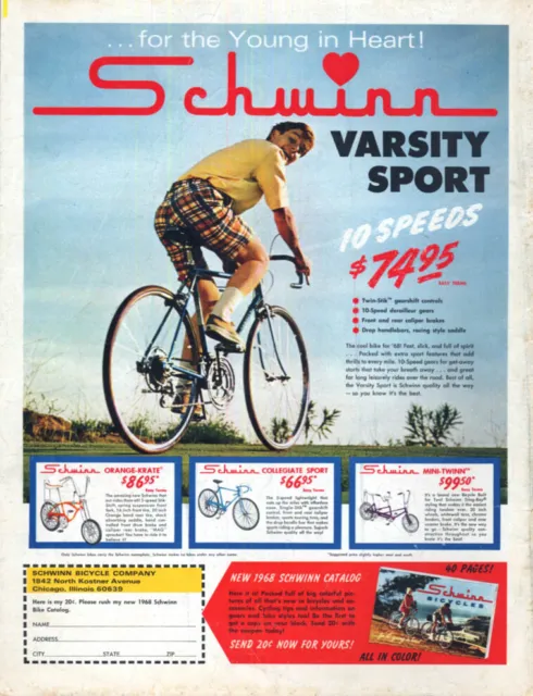 For the young in heart Schwinn Varsity Sport 10-Speed Bicycle ad 1968