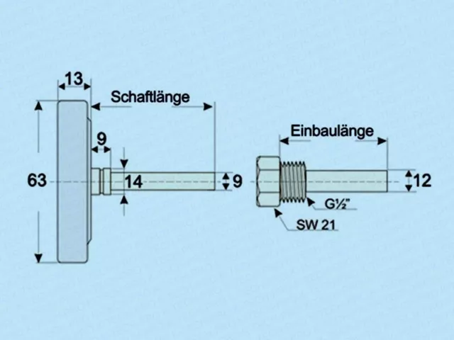 Bimetall Einschraubthermometer mit Tauchhülse G 1/2" Messing 120°C 3