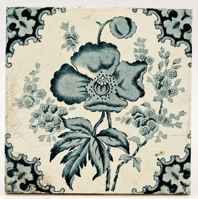 Antique Fireplace Tile Transfer-Print Floral Design Marsden C1895