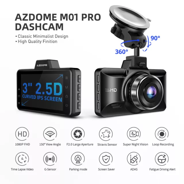AZDOME Dashcam 3" IPS Auto Kamera1080P HD Video Recorder DVR Nachtsicht G-Sensor 3