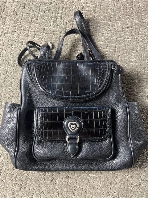BRIGHTON LEEZA BLK Nylon Brwn Patent Leather 3 Way Backpack  display picture 3