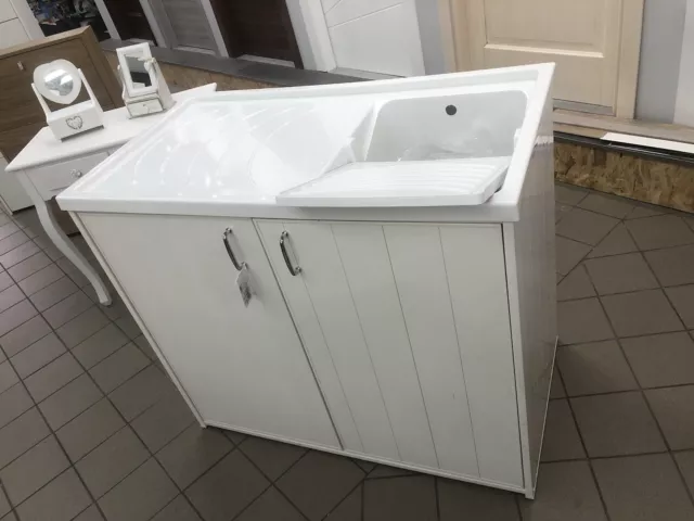 Mobile lavanderia 140 cm con lavabo dx pensile e copri lavatrice bianco e  frassino - Vicky