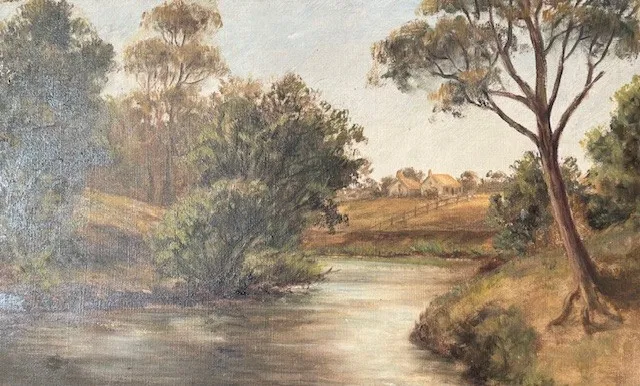 Colonial Australian Oak Framed Oil Yarra River Near Melbourne C 1900 3