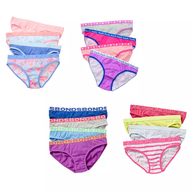 BONDS GIRLS 4 Pack Pair Underwear Kids Briefs Undies - Assorted