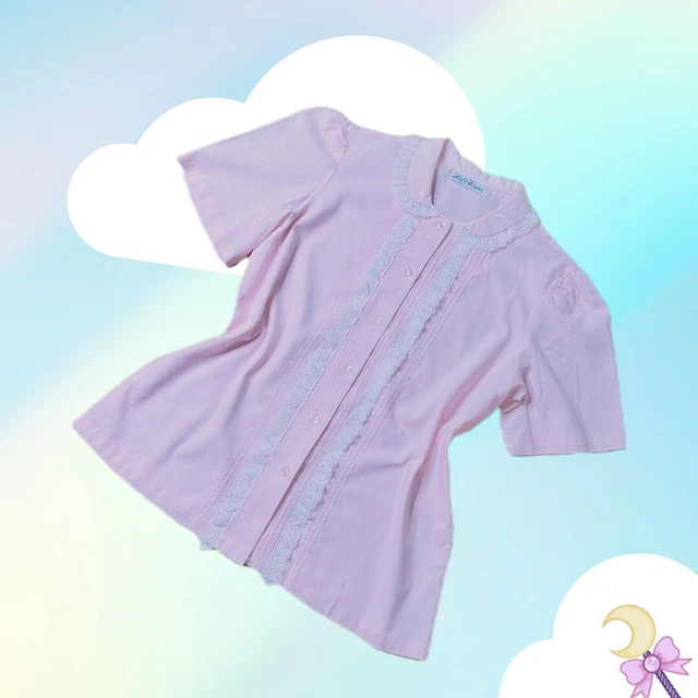 vintage 80s candy PINK 🎀 kawaii lace RUFFLE babygirl blouse Size M