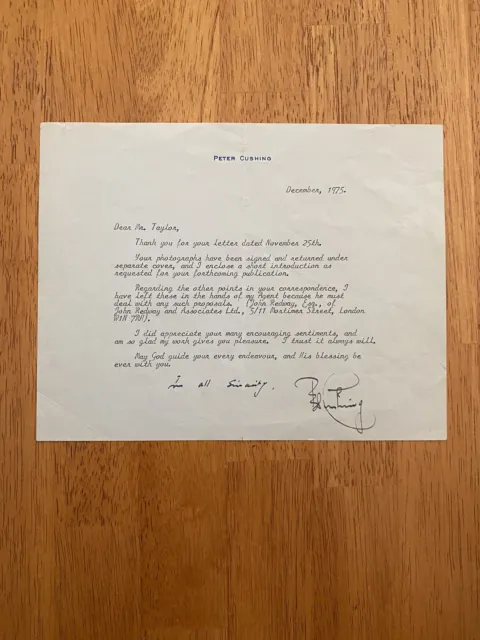 PETER CUSHING Signed Typed Letter  1975 Letterhead HAMMER HORROR ICON! Star Wars
