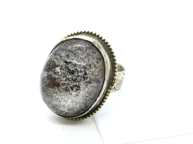 Natural Stone Phantom Garden Quartz Adjustable Silver Plated Ring size 9 (430E)