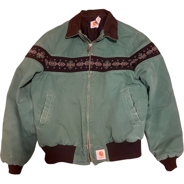 Carhartt JQ0458 Duck Quilted Aztec Navajo Santa Fe Large Green Coat