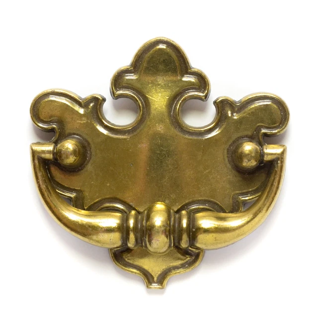 Vintage Chippendale Drop Bail Pull Brass Tone Dresser Drawer Plate Handle Eagle
