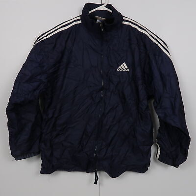 Vintage 90s Adidas Mens Jacket Size M Navy Blue Zip-Up Logo Windbreaker Coat