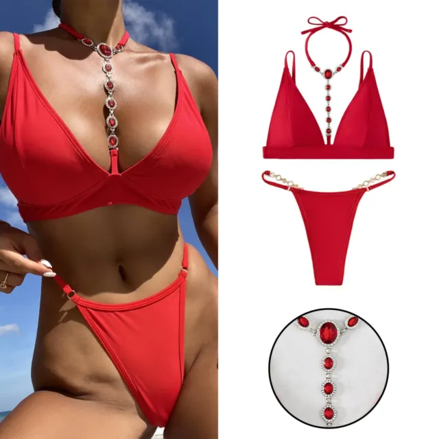 Crystal Halter Swimsuit Women's Sexy Pearl Thong Size 16 Bathing Suits for Women