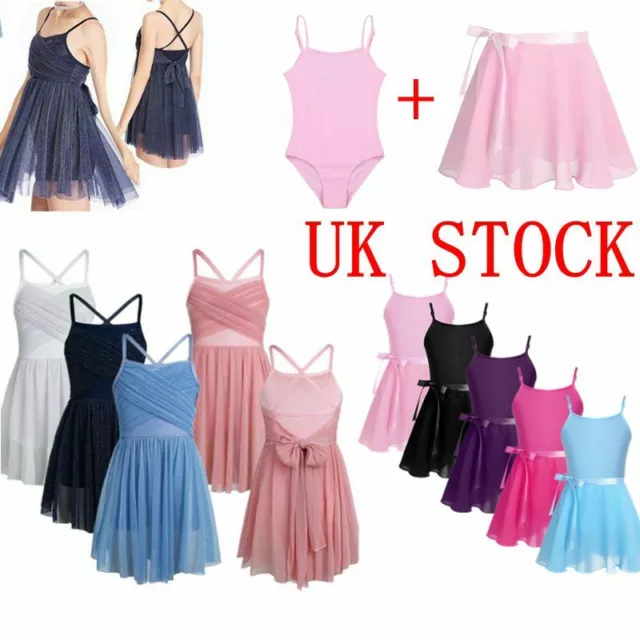 UK Girls Lyrical Dance Dress Outfit Ballet Leotard+Tutu Skirts Dancewear Costume