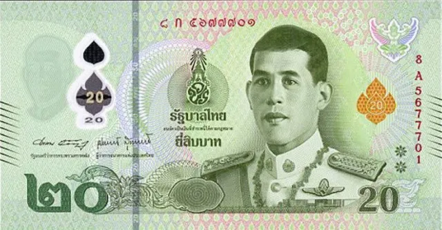 2022 Thailand 20 Baht Polymer Banknote Crisp New TH2022-1