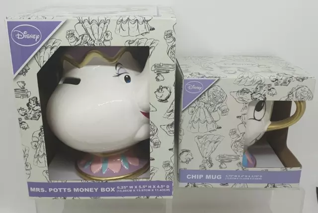 DISNEY/PRIMARK Beauty & The Beast Mrs Potts Money Box & Chip Mug Set - NEW BOXED