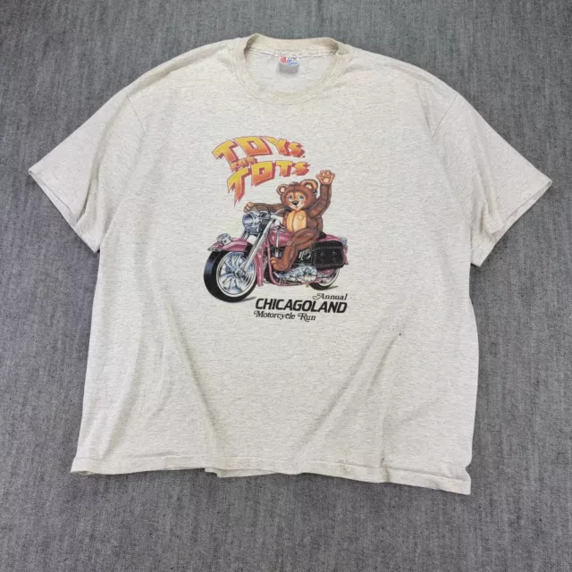 Vintage 90s Toys For Tots Chicago Motorcycle Run Hanes Grey T-shirt Sz XXL