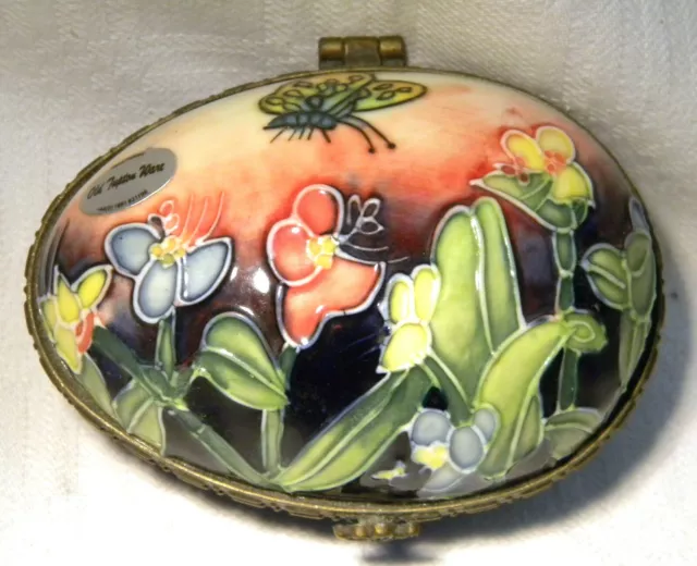 Old Tupton Ware Tube Lined Large Egg Trinket Box Butterfly & Flowers