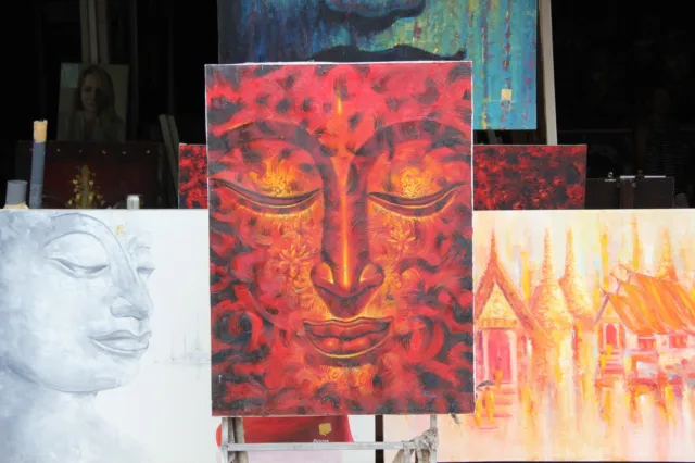 Red Buddah - Ölbild auf Leinwand - 90cm x 120cm - ohne Rahmen - unbenutzt - NEU