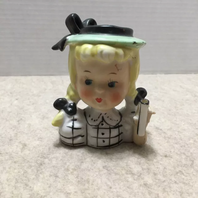 Vintage  Napco Girl Ceramic Head Vase Blonde Hair No Umbrella