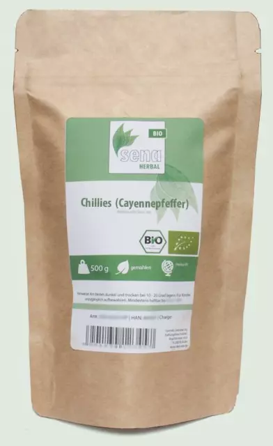 (43,48EUR/KG)- SENA-Herbal Bio -  gemahlene Chillies  (Cayennepfeffer)- (500g)