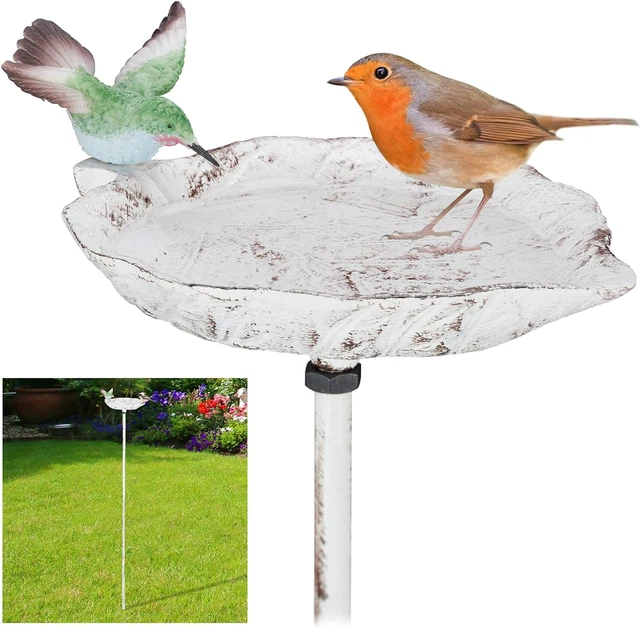 Relaxdays Gusseisen Vogeltränke Zum Stecken, Mit Erdspieß, Gartendeko, Vogelfutt