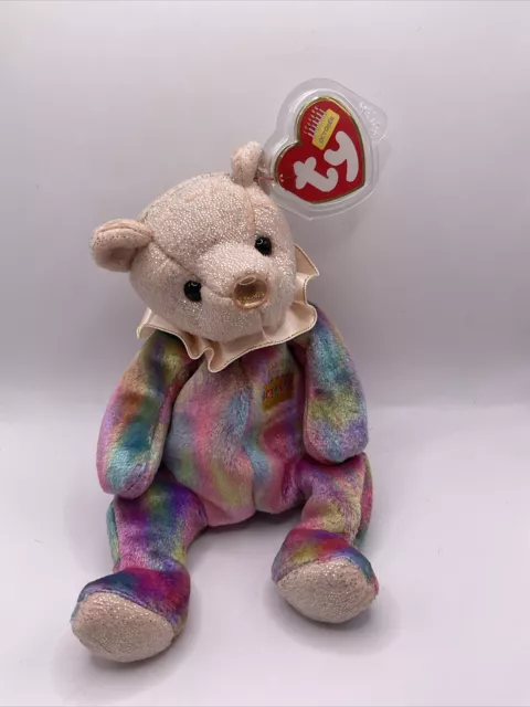 Ty Beanie Babies October The Birthday Bear  With Tag In Plastic Protector