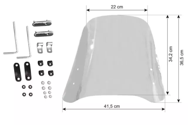 Kit Parabrezza Trasparente Lastra Completo Di Attacchi Universale Scooter Moto