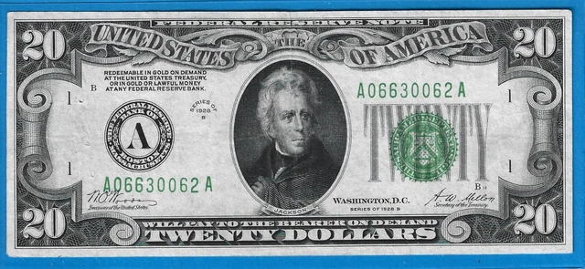 1928 B $20 FRN A-Boston,Gold Redemption,Lime-Light Green Seal,CH Crisp XF,Nice!