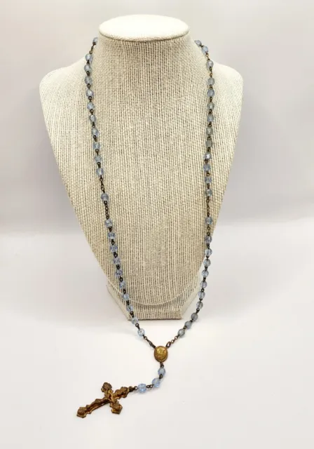 Vintage Blue Glass Bead & Brass Rosary