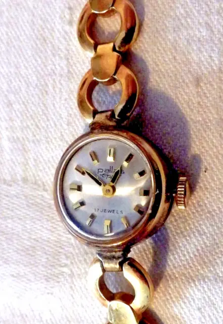 Vintage kl. alte mechanische " PALLAS " goldfarbene Damen - Armbanduhr TOPP