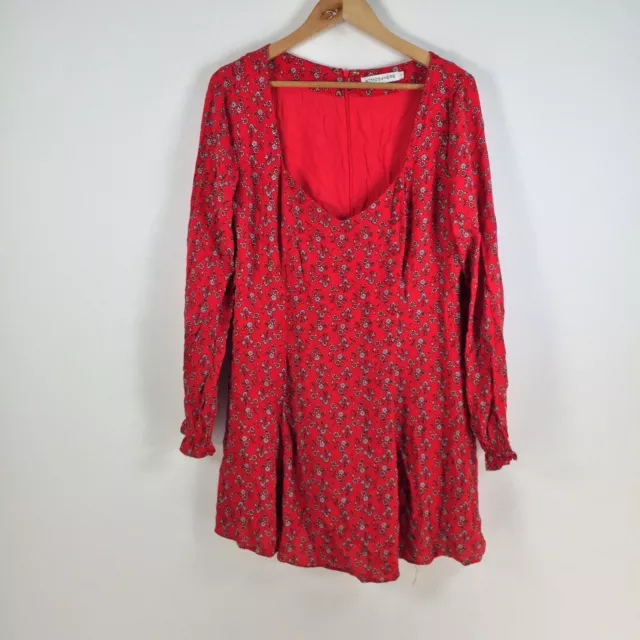 Atmos here womens dress size 14 shift red floral long sleeve Vneck 055546