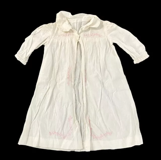 Infant Vintage Baby Smocked Dress Gown Open Front Off White Pink Christening