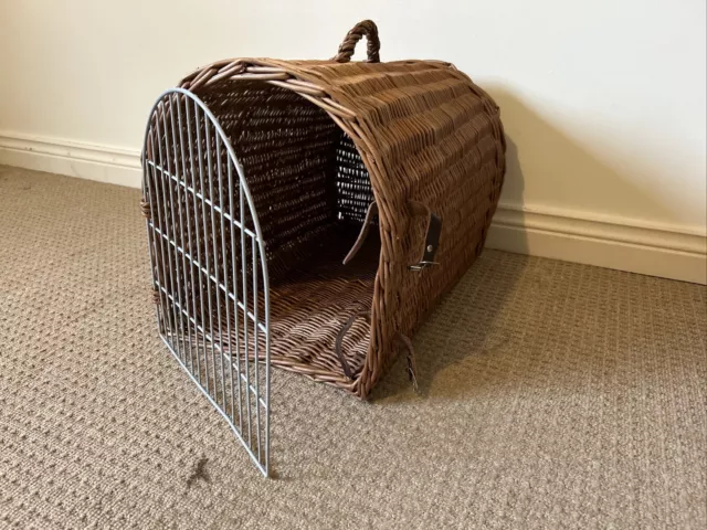 Vintage Wicker Basket Pet Animal Carrier Cat Small Dog Natural Woven Wicker