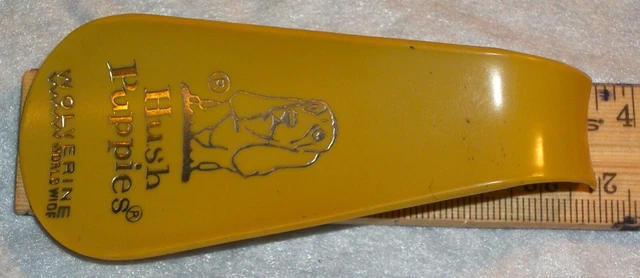 Vintage Hush Puppies Shoehorn Bakelite Advertising Gold Wolverine Worldwide