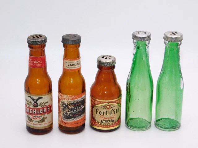 Vintage Muth Souvenir Miniature Glass Beer Bottles S&P Salt & Pepper Shakers Lot