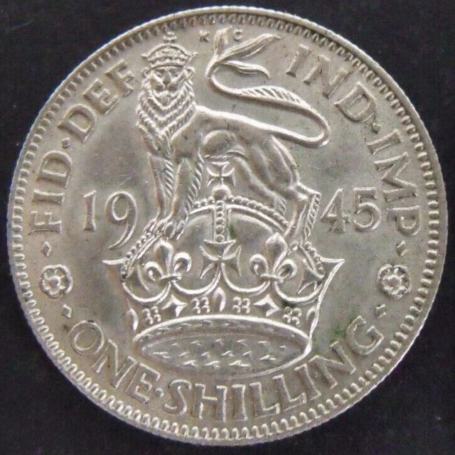 1945 GEORGE VI  SILVER SHILLING  ( 50% Silver )  British 1s Coin.   733