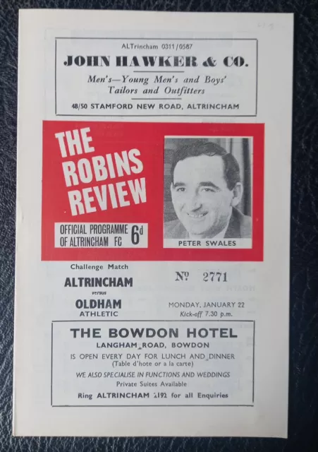 Programme Altrincham V Oldham Athletic Friendly Challenge 1967 / 1968