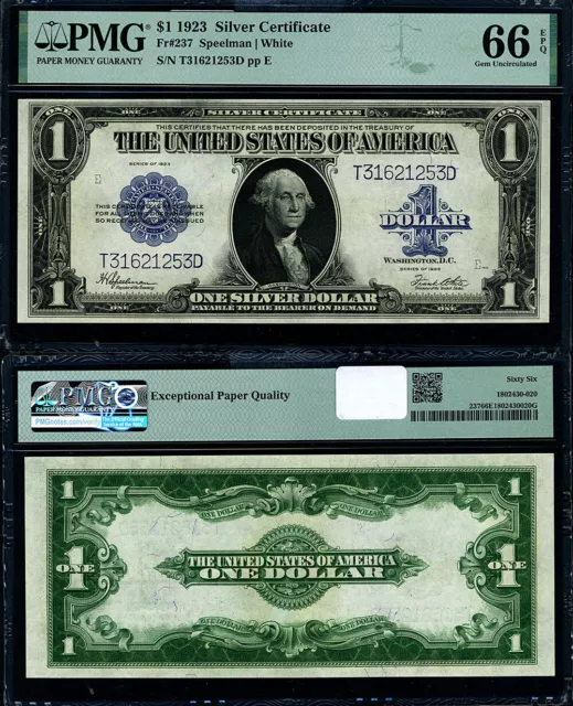 FR. 237 $1 1923 Silver Certificate Gem PMG CU66 EPQ