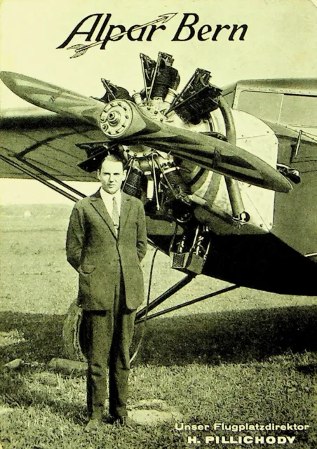 SEPHIL SWITZERLAND 1929 ALPAR BERN H. PILLICHODY AIRMAIL PPC W/ 2v FROM HUTTWIL