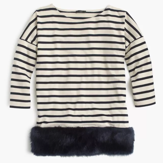 JCrew Collection Striped tunic faux-fur hem, Size XXS/XS Loose Fit E3358