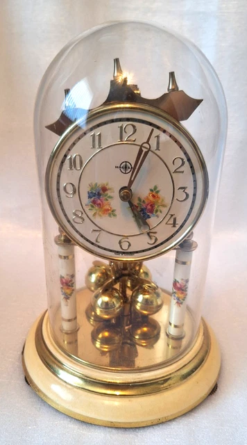HALLER GERMAN BRASS Glass Domed Anniversary Clock Partial