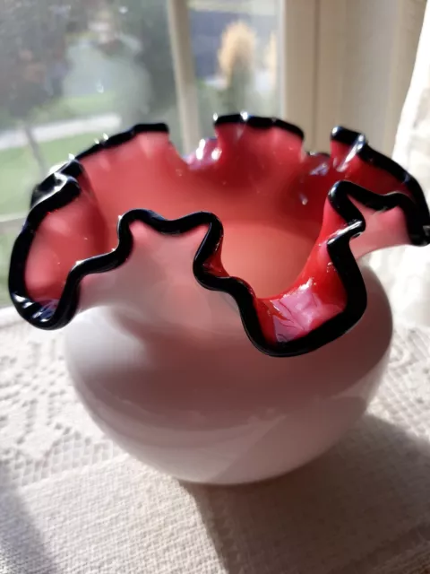 Vintage Fenton Black Rose Crest LG ROSE BOWL! EXCEPTIONALLY DEEP COLOR! RARE A+!