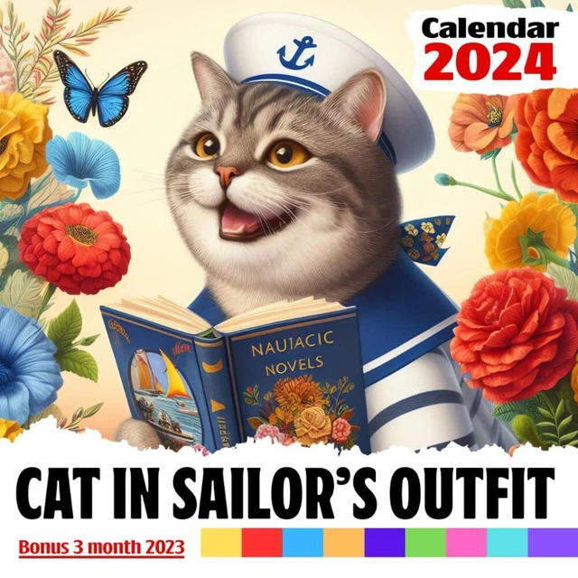 CAT IN SAILOR'S Outfit Calendar 2024 Jan 2024 to Dec 2024 Bonus 3