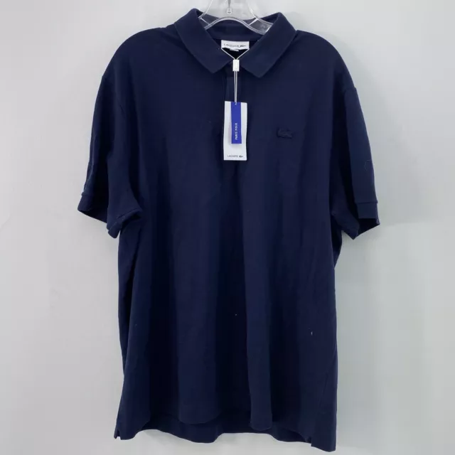 NWT Lacoste Navy Blue Cotton Blend 1/4 Button Front Collared Polo Shirt Mens 2XL