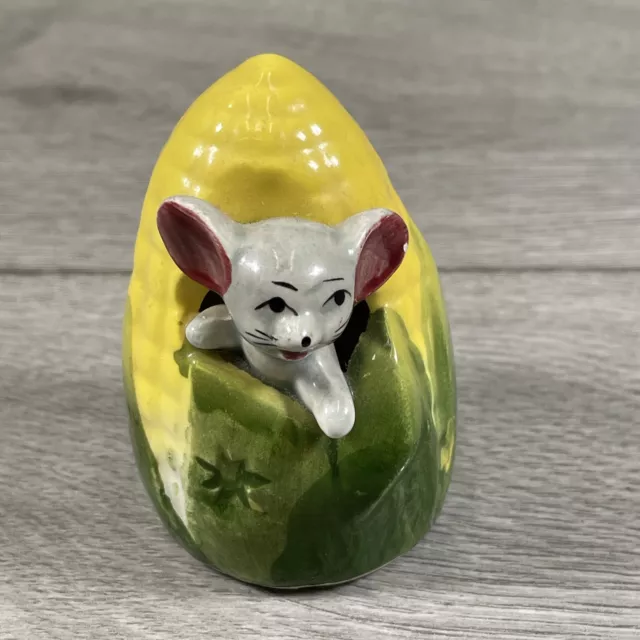 vintage kitsch 60s ceramic mice ornament - mouse in corn cob tooth pick holder