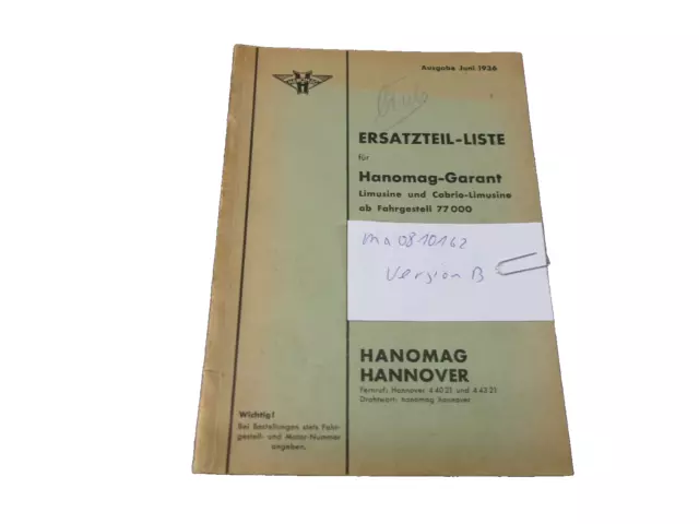 Ersatzteilliste Hanomag Garant ab FG 77000- Ausgabe Juni 19  ma0810162 Version B