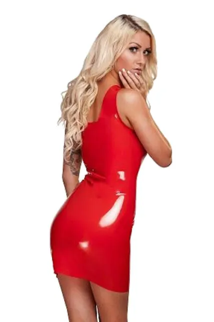 Red Saxenfelt Latex  Mini Dress Large Clubwear Fetish 100% Natural Rubber
