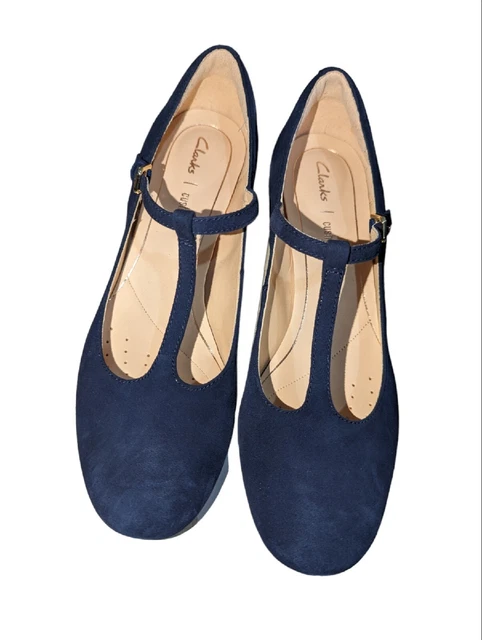 FERN Navy Suede T Bar Cushion Plus Heeled Shoes Size 6 D £29.00 - PicClick UK